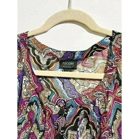 Nicole by Nicole Miller Top Blouse Chiffon Womens Size Large Sheer Geometric - Picture 11 of 14